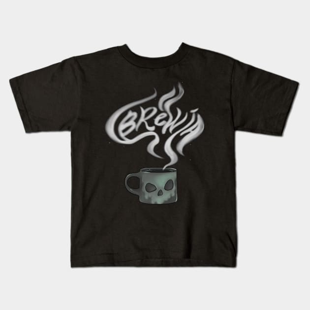 Funny Bruja Coffee Halloween Skull Mug Kids T-Shirt by TheGhoulishGarb